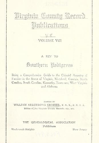 Cover for A key to Southern pedigrees