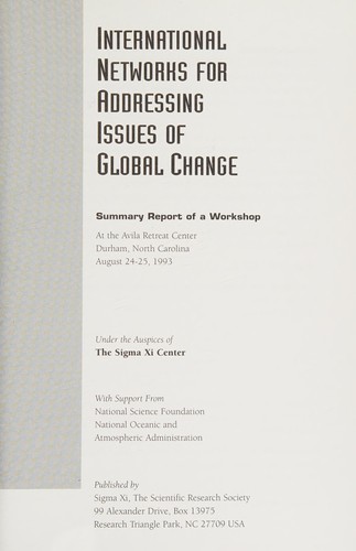 Cover for International Networks for Addressing Issues of Global Change