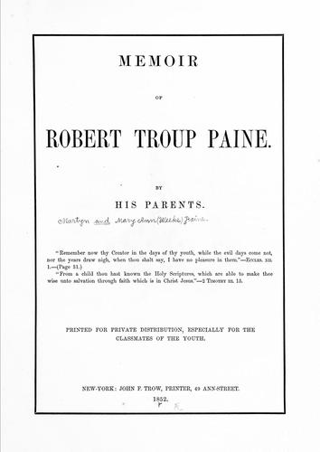 Cover for Memoir of Robert Troup Paine.