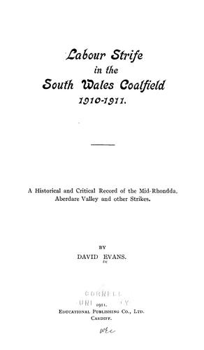 Cover for Labour strife in the South Wales coalfield, 1910-1911
