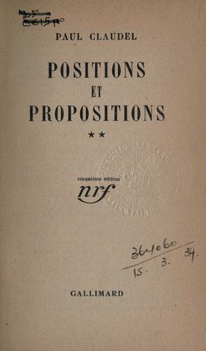 Cover for Positions et propositions
