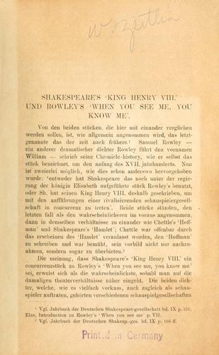 Cover for Shakespeare's "King Henry VIII" und Rowley's "When you see me, you know me."