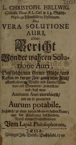 Cover for De vera solutione auri, oder