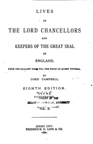 Cover for Lives of the Lord Chancellors and Keepers of the Great Seal of England: From the Earliest Times ...
