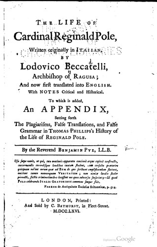 Cover for The life of Cardinal Reginald Pole