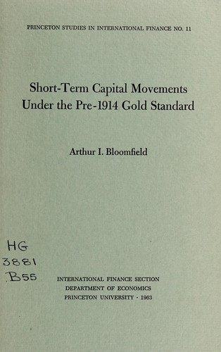 Cover for Short-term capital movements under the pre-1914 gold standard.