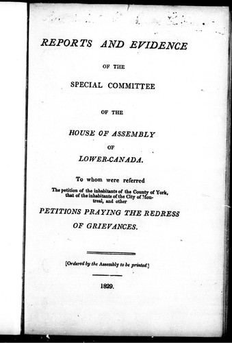 Cover for Reports and evidence of the Special Committee of the House of Assembly of Lower Canada