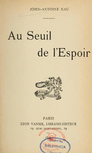 Cover for Au seuil de l'espoir