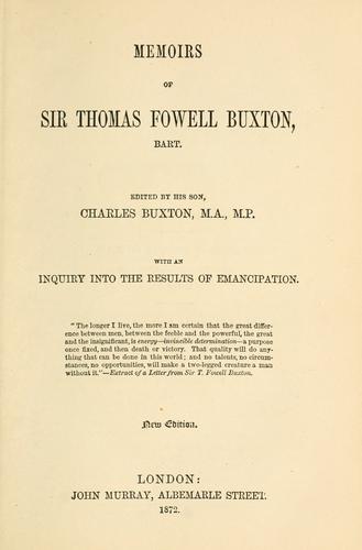 Cover for Memoirs of Sir Thomas Fowell Buxton, bart.