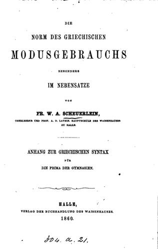 Cover for Die Norm Des Griechischen Modusgebrauchs
