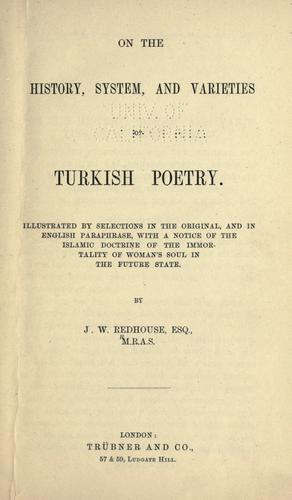 Cover for On the history, system, and varieties of Turkish poetry.