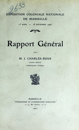 Cover for Rapport général