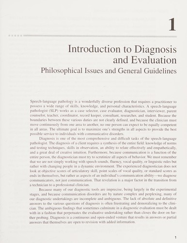 Cover for Diagnosis and Evaluation in Speech Pathology
