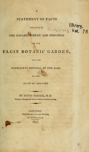 Cover for A statement of facts relative to the establishment and progress of the Elgin Botanic Garden