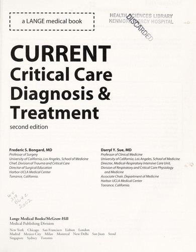 Cover for Current critical care diagnosis & treatment
