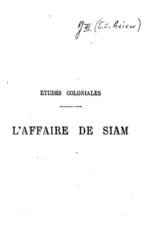 Cover for L'affaire de Siam, 1886-1896