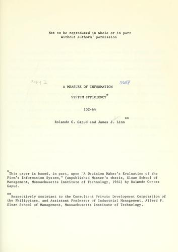 Cover for A measure of information system efficiency