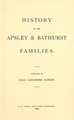Cover for History of the Apsley & Bathurst families.