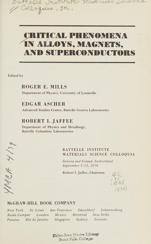 Cover for Critical phenomena in alloys, magnets and superconductors