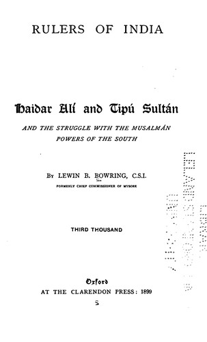 Cover for Haidar Alí and Tipú Sultán, and the Struggle with the Musalmán Powers of the South