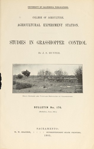 Cover for Studies in grasshopper control