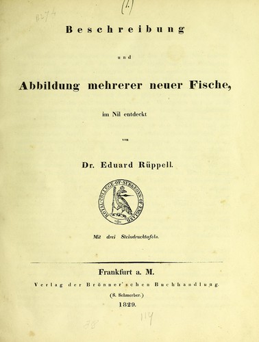 Cover for Beschreibung und Abbildung mehrerer neuer Fische, im Nil entdeckt