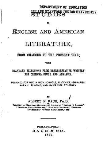 Cover for Studies in English and American literature, from Chaucer to the present time