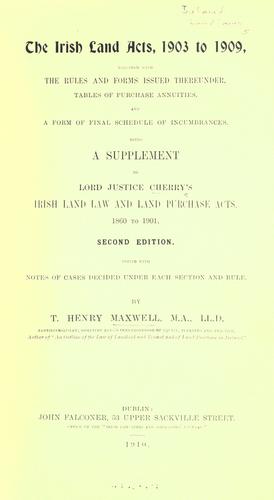 Cover for The Irish Land acts, 1903 to 1909