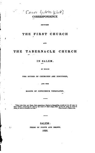 Cover for Correspondence between the First Church and athe Tabernacle Church in Salem