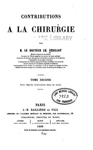 Cover for Contributions à la chirurgie. v.2