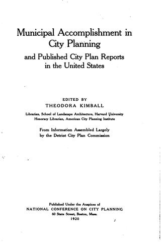 Cover for Municipal accomplishment in city planning and published city plan reports in the United States
