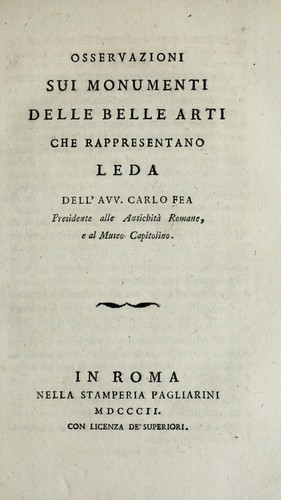 Cover for Osservazioni sui monumenti delle belle arti che rappresentano Leda