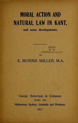Cover for Moral action and natural law in Kant, and some developments