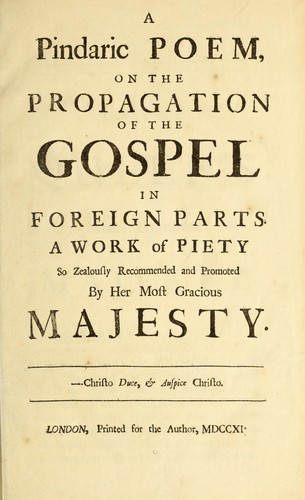 Cover for A pindaric poem on the propagation of the gospel in foreign parts