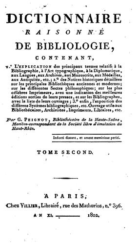 Cover for Dictionnaire raisonné de bibliologie ...