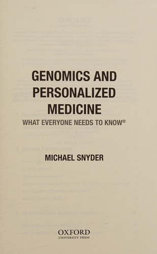 Cover for Genomics and personalized medicine