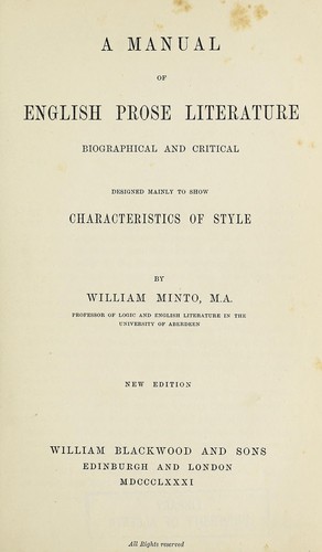 Cover for A manual of English prose literature, biographical and critical, designed mainly to show characteristics of style