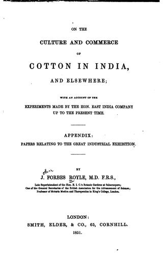 Cover for On the culture and commerce of cotton in India, and elsewhere