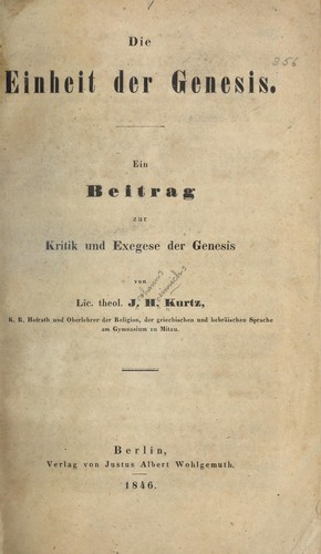Cover for Die Einheit der Genesis