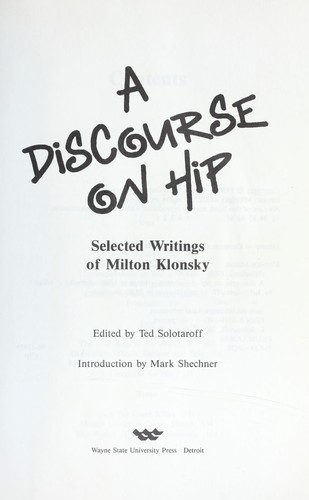 Cover for A discourse on hip : selected writings of Milton Klonsky