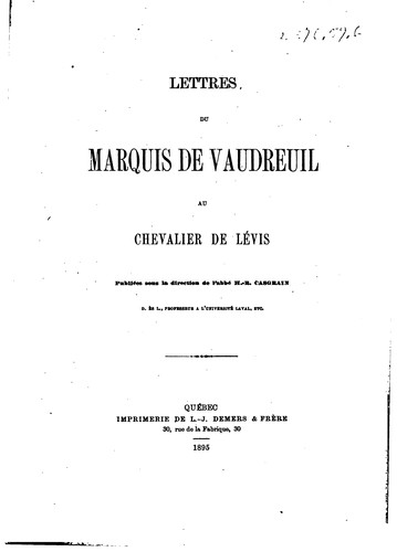Cover for Collection des manuscrits du maréchal de Lévis