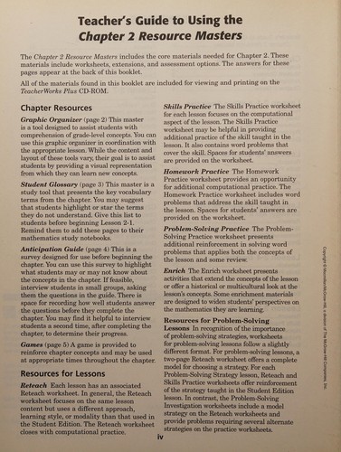 Cover for Math Connects Level 2, Chapter 2 Resource Masters ISBN 002107223X 9780021072231 2009