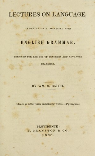 Cover for Lectures on language, as particularly connected with English grammar