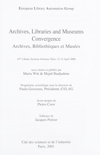 Cover for Archives, libraries and museums convergence