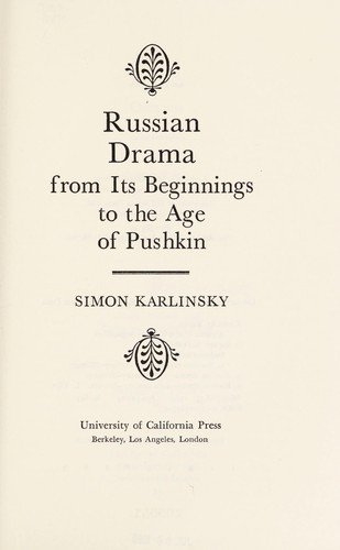 Cover for Russian drama from its beginnings to the age of Pushkin