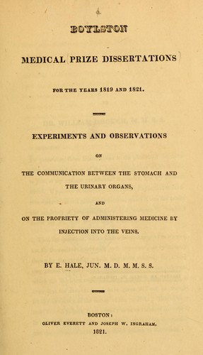 Cover for Boylston medical prize dissertations for the years 1819 and 1821