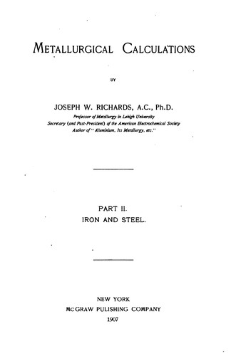 Cover for Metallurgical Calculations: INTRODUCTION CHEMICAL & THERMAL PRINCIPLES ...