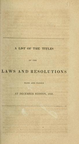 Cover for List of the titles of the laws and resolutions made and passed at December session, 1842.