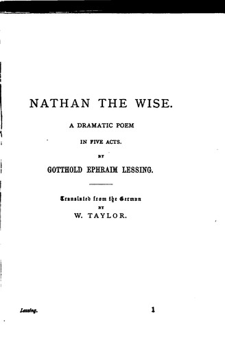 Cover for Nathan the Wise: A Dramatic Poem in Five Acts
