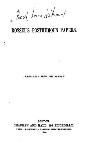 Cover for Rossel's posthumous papers.